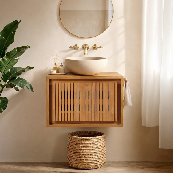 Meuble lave-mains suspendu en bois de teck massif - Padang
