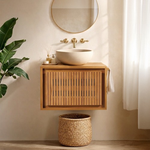 Meuble lave-mains suspendu en bois de teck massif - Padang