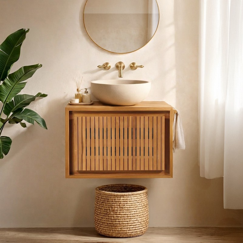 Meuble lave-mains suspendu en bois de teck massif - Padang