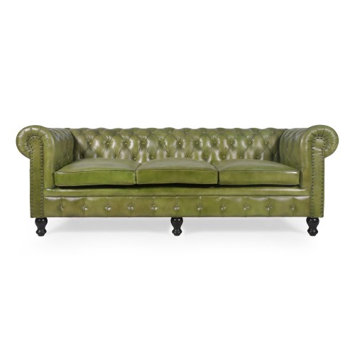 Canapé Chesterfield en cuir véritable vert 3 places - Edward