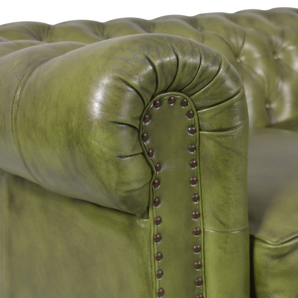 Canapé Chesterfield en cuir véritable vert 3 places - Edward