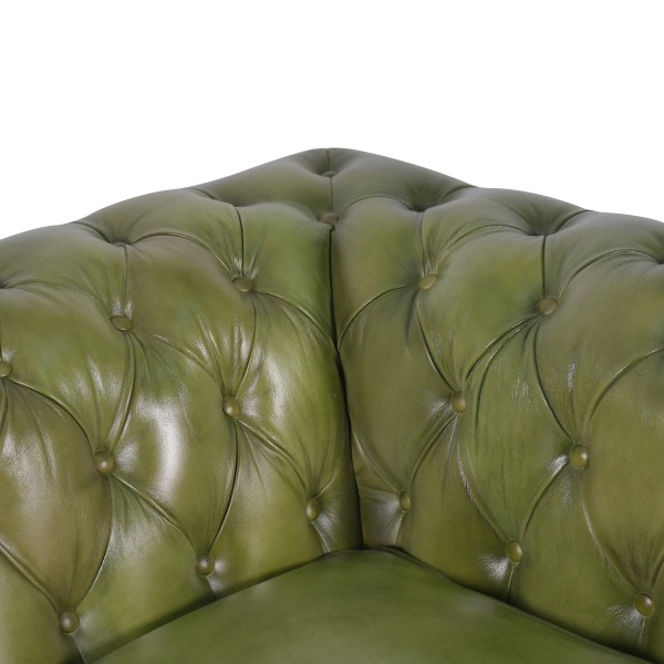 Canapé Chesterfield en cuir véritable vert 3 places - Edward