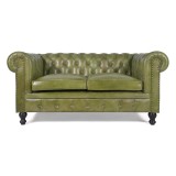 Canapé Chesterfield en cuir véritable vert 2 places - Edward
