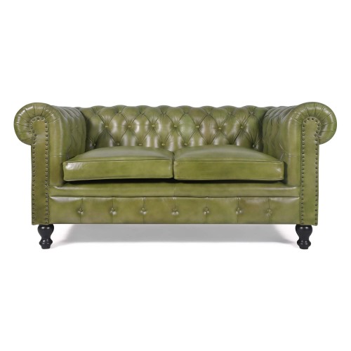 Canapé Chesterfield en cuir véritable vert 2 places - Edward