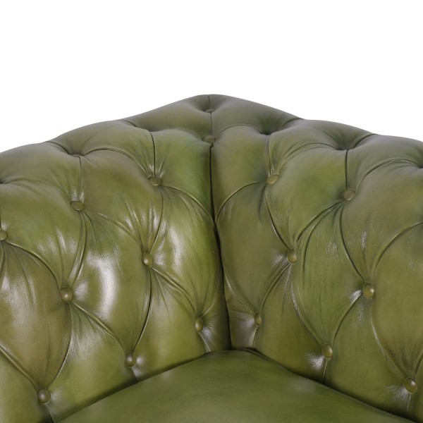 Canapé Chesterfield en cuir véritable vert 2 places - Edward