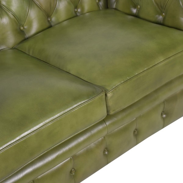 Canapé Chesterfield en cuir véritable vert 2 places - Edward