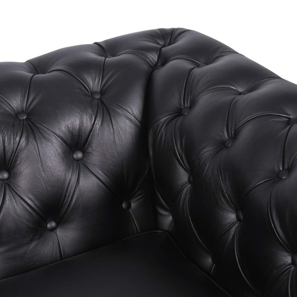 Canapé Chesterfield en cuir véritable noir 2 places - Edward