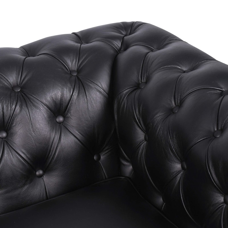 Canapé Chesterfield en cuir véritable noir 2 places - Edward