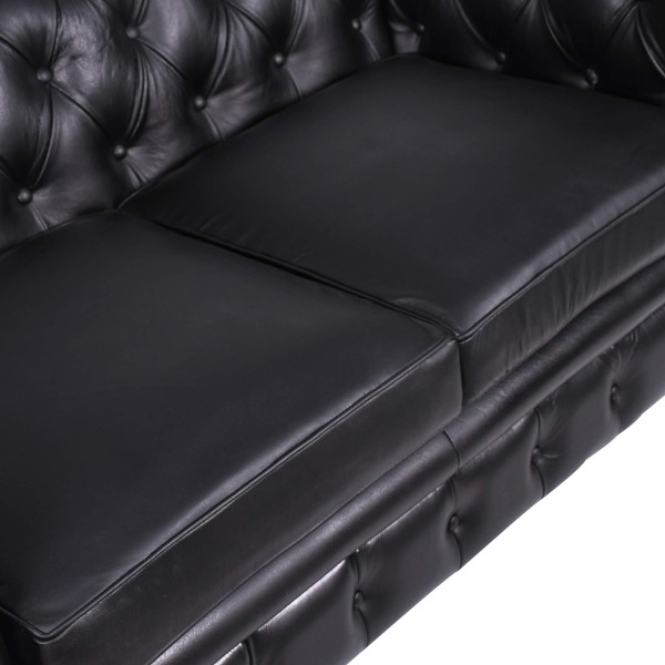 Canapé Chesterfield en cuir véritable noir 2 places - Edward