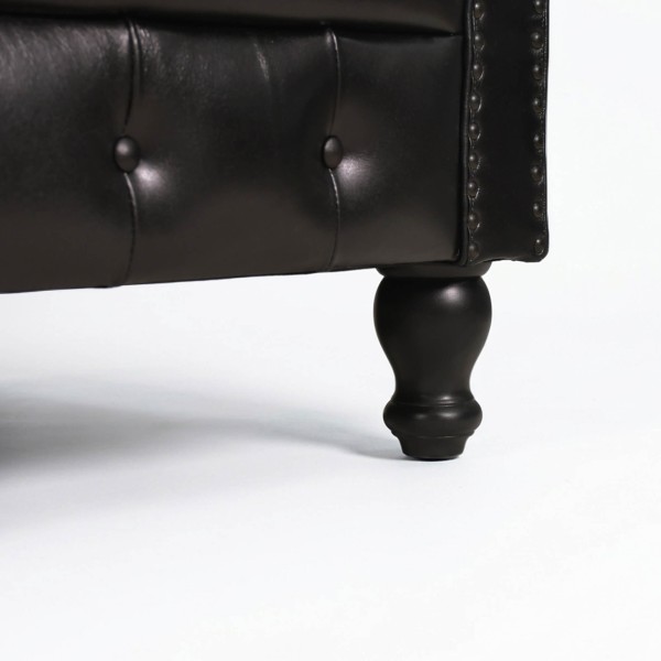 Canapé Chesterfield en cuir véritable noir 2 places - Edward