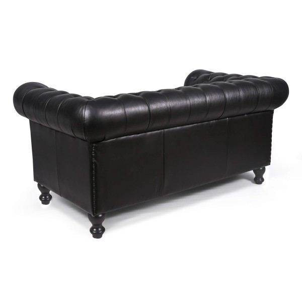 Canapé Chesterfield en cuir véritable noir 2 places - Edward