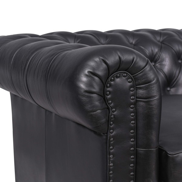 Canapé Chesterfield en cuir véritable noir 3 places - Edward