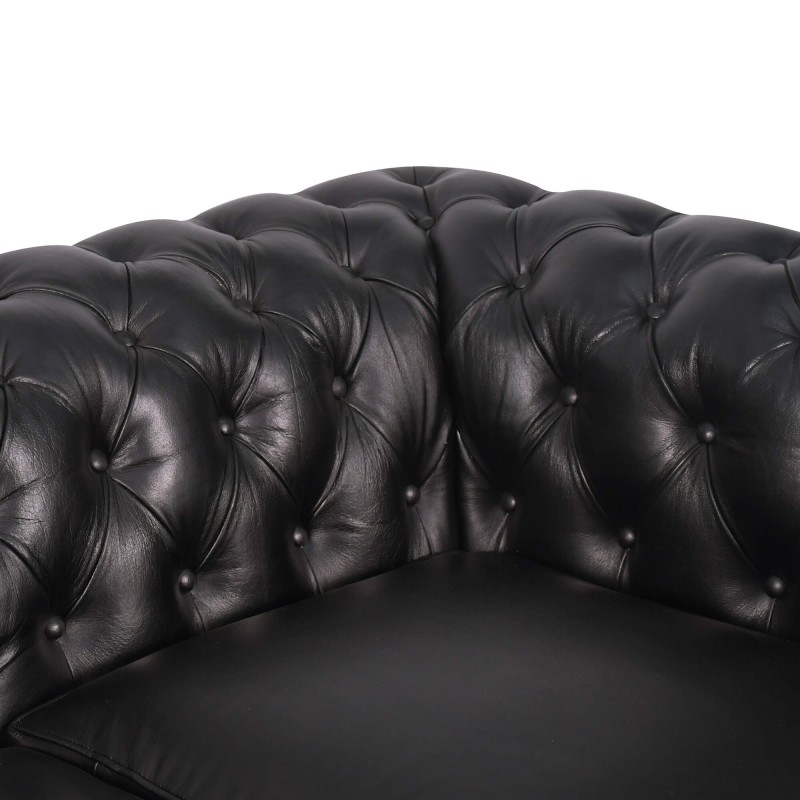 Canapé Chesterfield en cuir véritable noir 3 places - Edward