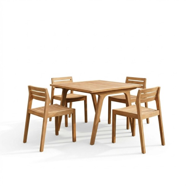 Ensemble table et chaises de jardin en bois de teck 4 personnes - Roku