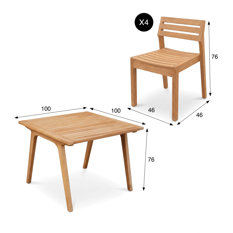 Ensemble table et chaises de jardin en bois de teck 4 personnes - Roku