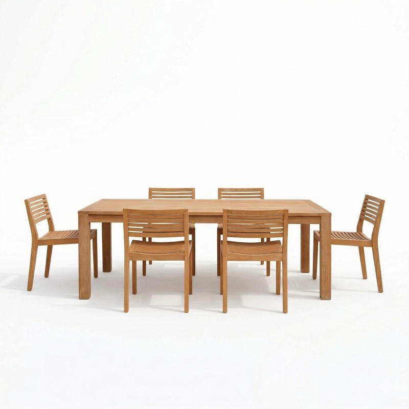 Ensemble table et chaises de jardin en bois de teck 6 personnes
