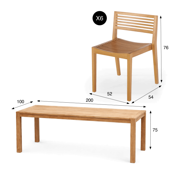 Ensemble table et chaises de jardin en bois de teck 6 personnes