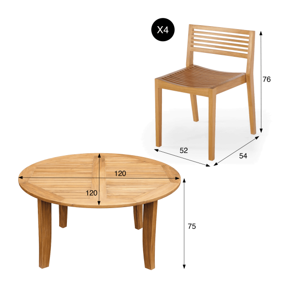 Ensemble table et chaises de jardin en bois de teck 4 personnes