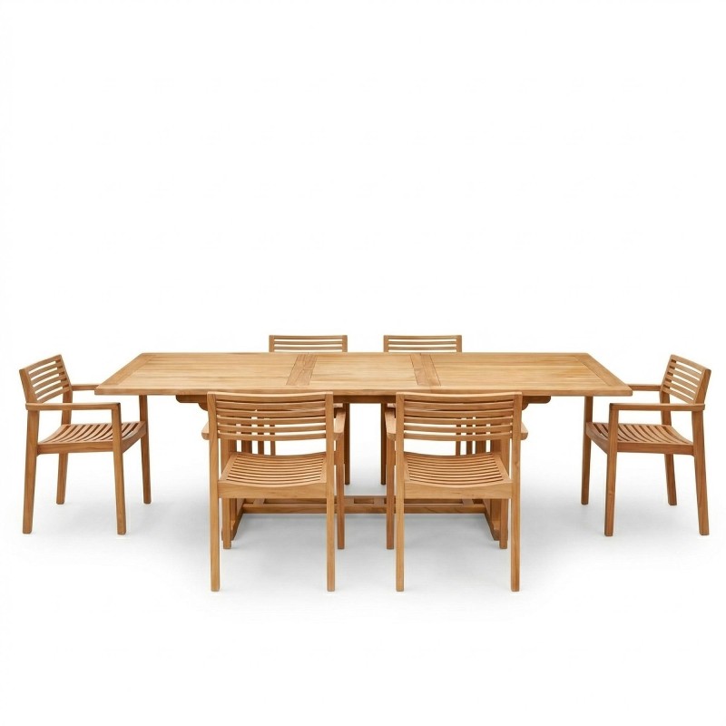 Ensemble table et chaises de jardin en bois de teck 6 personnes