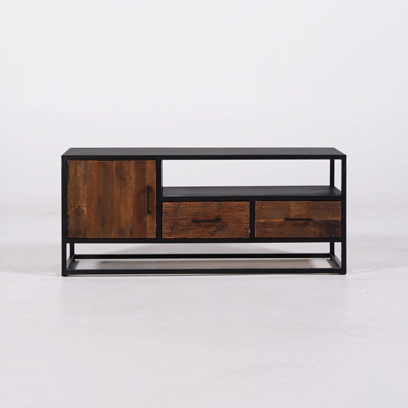Petit meuble TV industriel en bois recyclé - Recycled