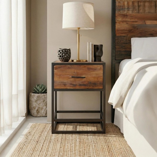 Table de chevet en bois recyclé - Recycled