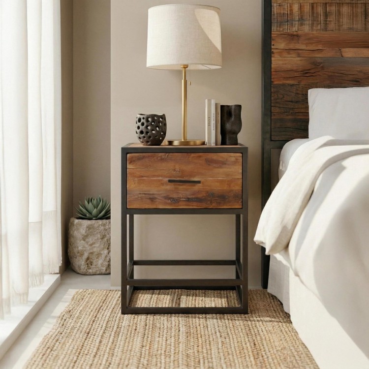 Table de chevet en bois recyclé - Recycled