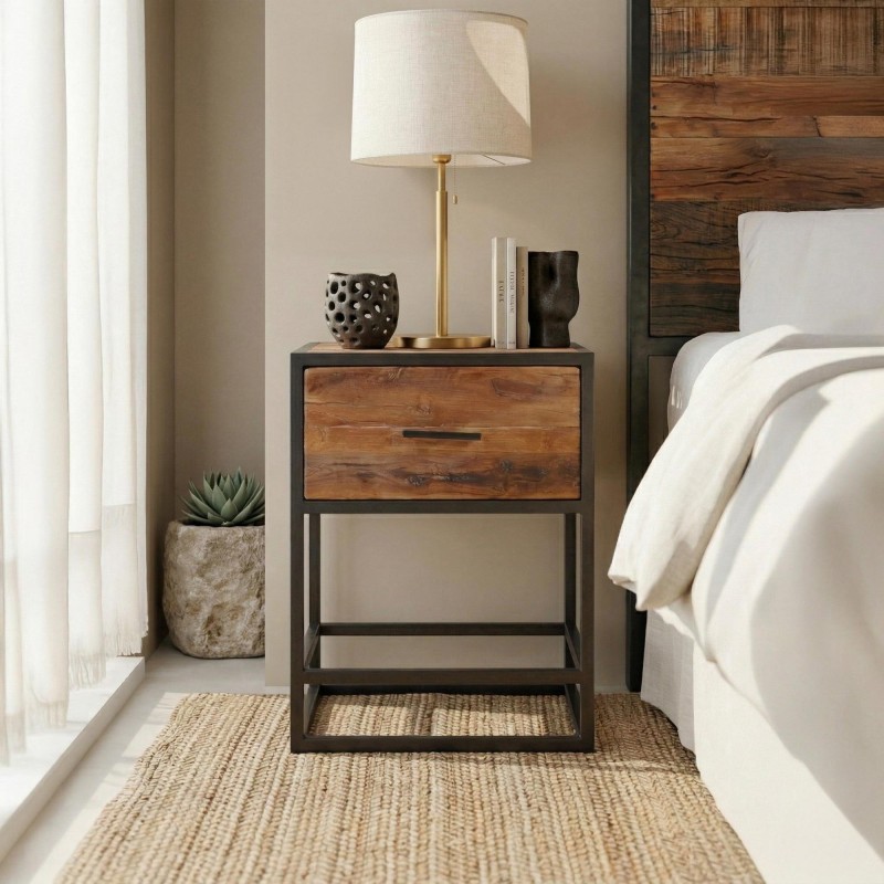 Table de chevet en bois recyclé - Recycled