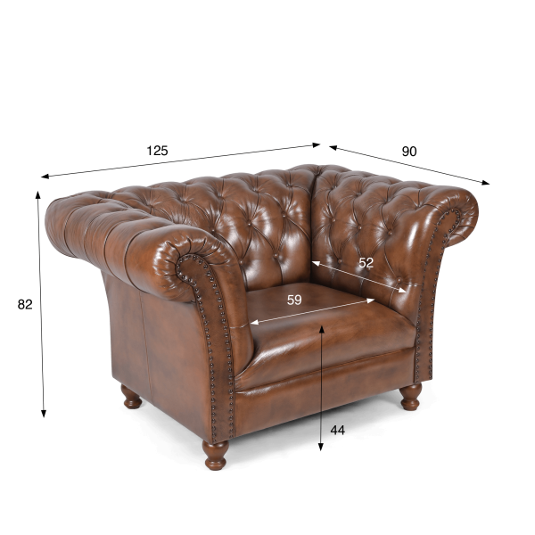 Fauteuil Chesterfield en cuir véritable marron - Henry