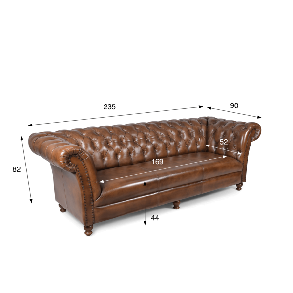 Canapé Chesterfield en cuir véritable marron 3 places - Henry