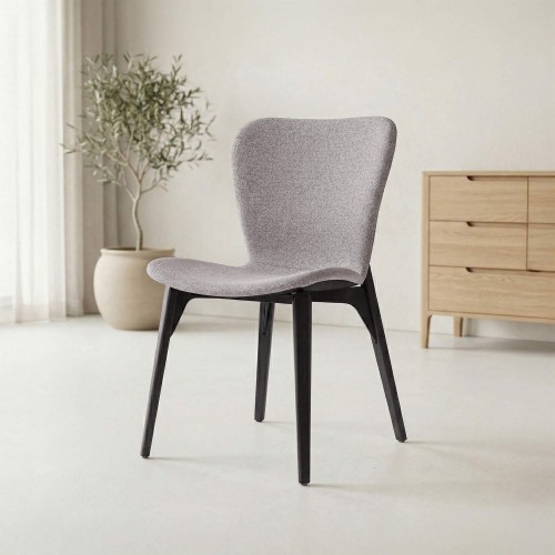 Chaise de salle à manger en tissu bouclé beige et pieds en frêne noir - Paragon