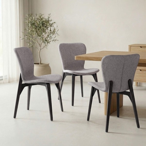 Chaise de salle à manger en tissu bouclé beige et pieds en frêne noir - Paragon