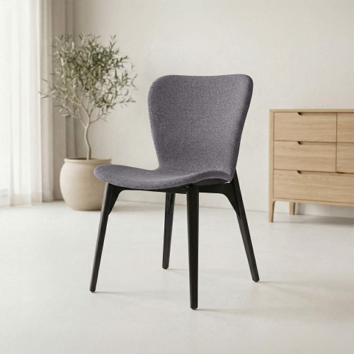 Chaise de salle à manger en tissu bouclé gris et pieds en frêne noir - Paragon