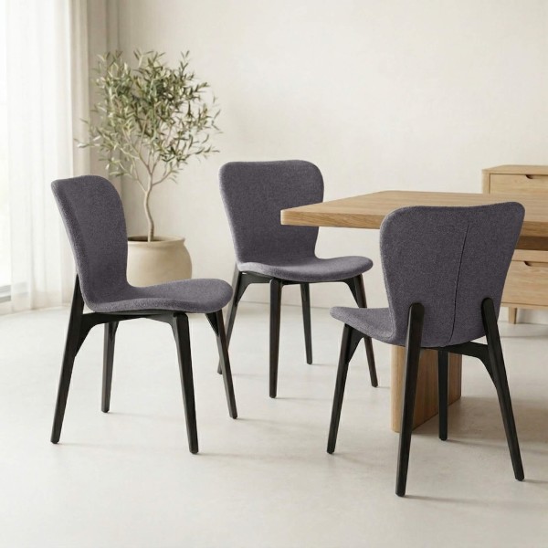 Chaise de salle à manger en tissu bouclé gris et pieds en frêne noir - Paragon