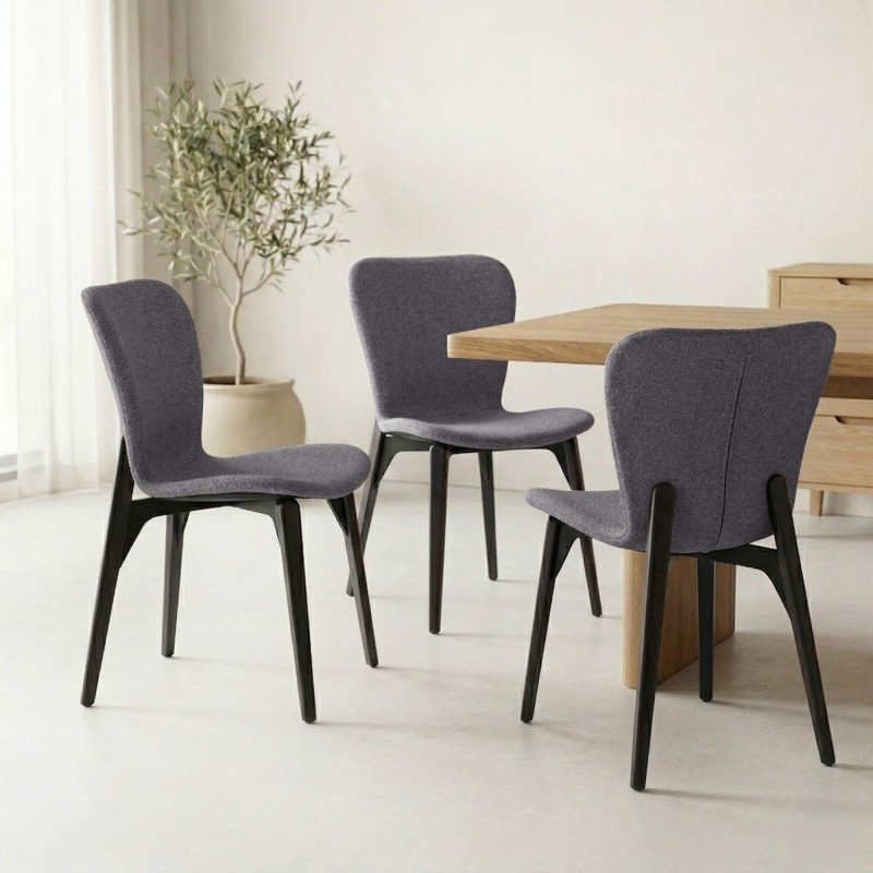 Chaise de salle à manger en tissu bouclé gris et pieds en frêne noir - Paragon