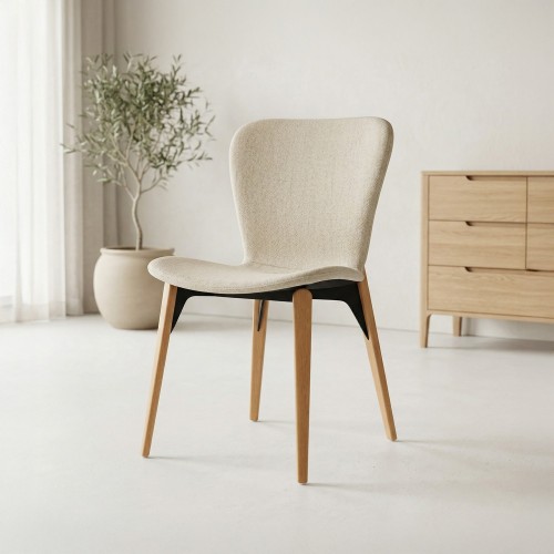 Chaise de salle à manger en tissu bouclé blanc et pieds en frêne clair - Paragon