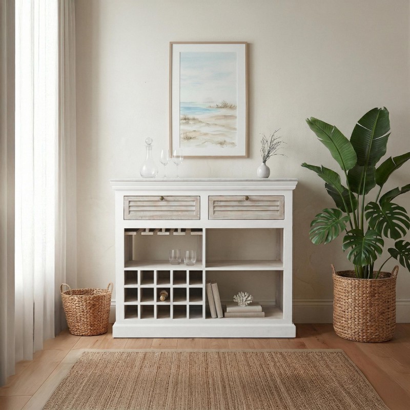 Meuble bar avec range bouteilles en bois blanc - Sea Side