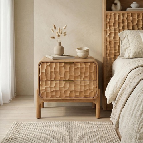 Table de chevet moderne en bois massif d'acacia - Naoki