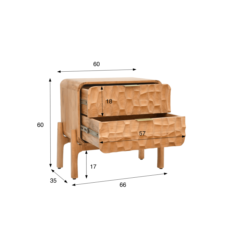 Table de chevet moderne en bois massif d'acacia - Naoki