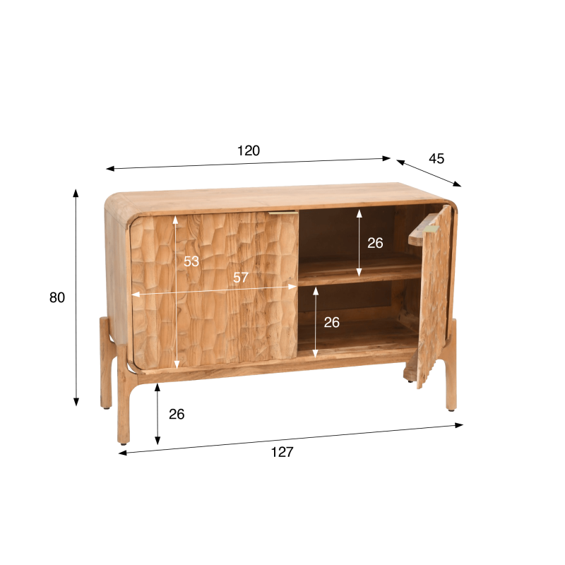 Buffet design en bois massif d'acacia 120 cm - Naoki