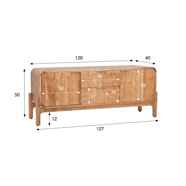 Meuble TV design en bois massif d'acacia - Naoki