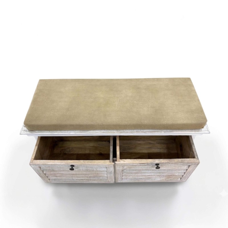 Banc d'entrée avec rangement en bois blanchi - Sea side