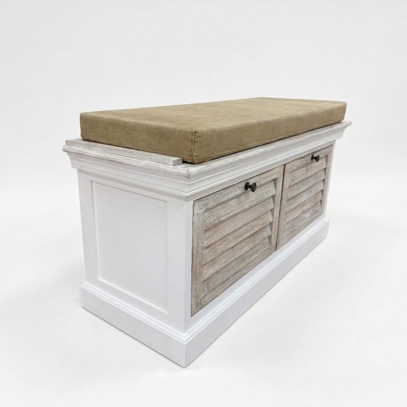 Banc d'entrée avec rangement en bois blanchi - Sea side