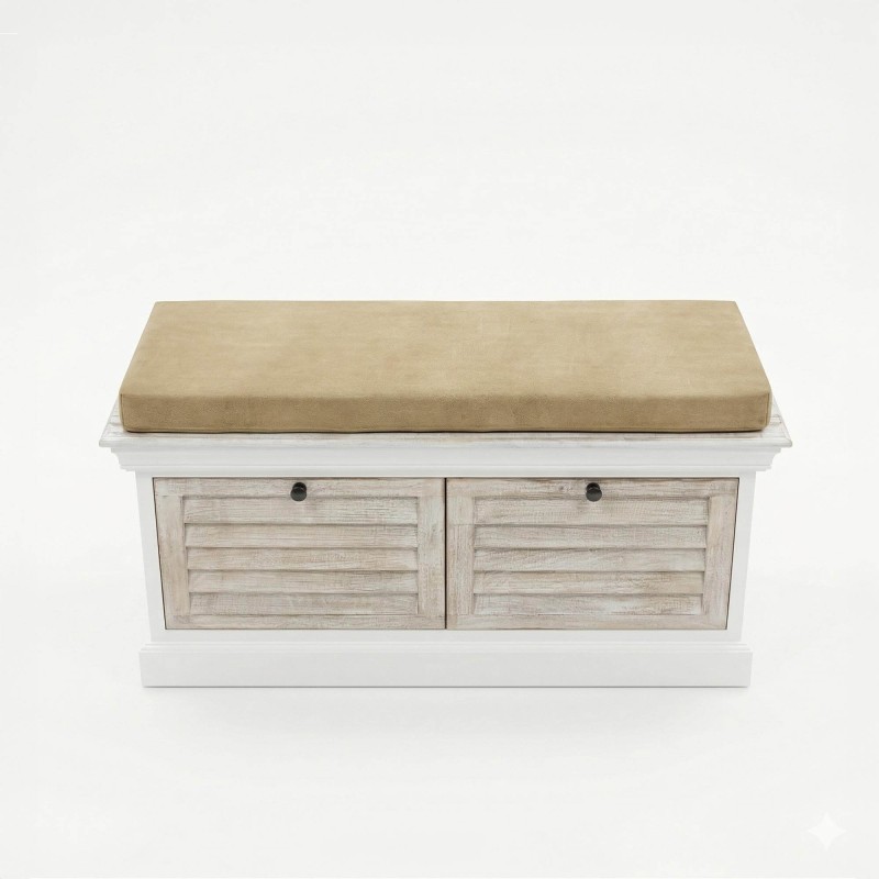 Banc d'entrée avec rangement en bois blanchi - Sea side