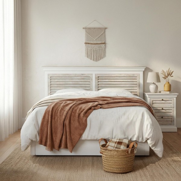 Tête de lit en bois blanc et persiennes 160 cm - Sea side