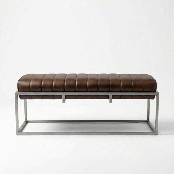 Banc d'entrée vintage en cuir véritable et métal - Norton