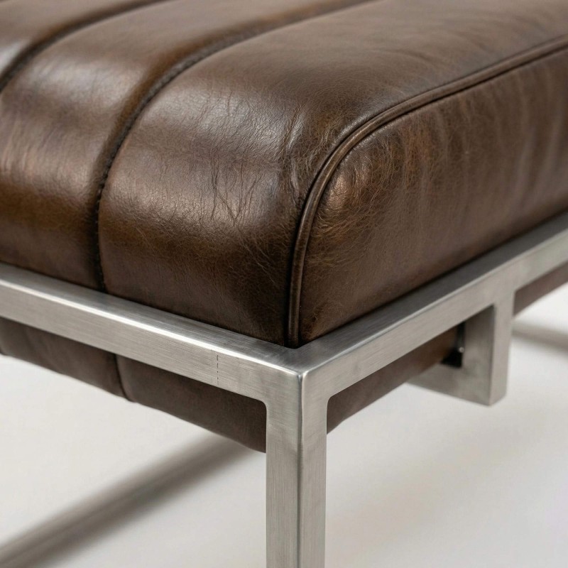 Banc d'entrée vintage en cuir véritable et métal - Norton