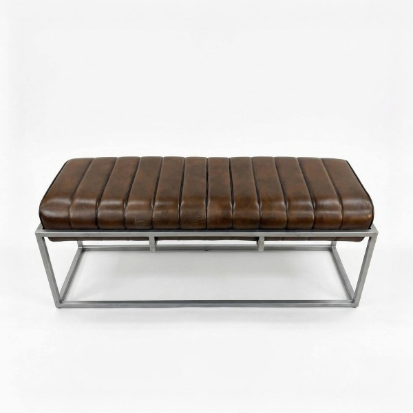 Banc d'entrée vintage en cuir véritable et métal - Norton