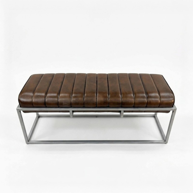 Banc d'entrée vintage en cuir véritable et métal - Norton