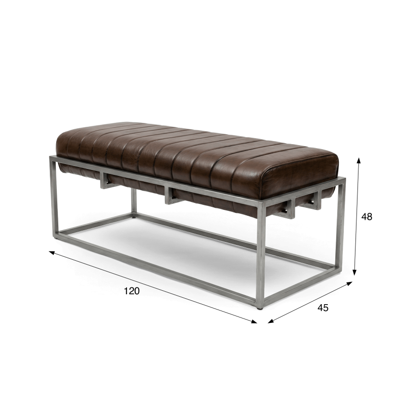 Banc d'entrée vintage en cuir véritable et métal - Norton