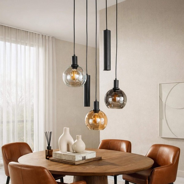 Lampe en suspension avec abat-jour en verre et métal noir - Sfera